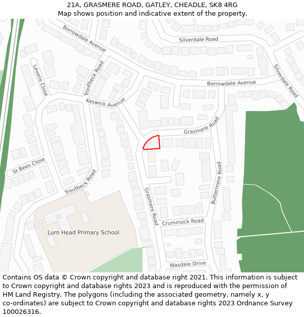 21A, GRASMERE ROAD, GATLEY, CHEADLE, SK8 4RG: Location map and indicative extent of plot