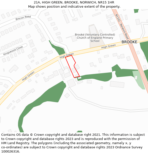 21A, HIGH GREEN, BROOKE, NORWICH, NR15 1HR: Location map and indicative extent of plot