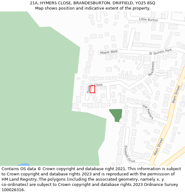 21A, HYMERS CLOSE, BRANDESBURTON, DRIFFIELD, YO25 8SQ: Location map and indicative extent of plot