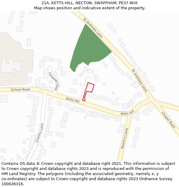 21A, KETTS HILL, NECTON, SWAFFHAM, PE37 8HX: Location map and indicative extent of plot