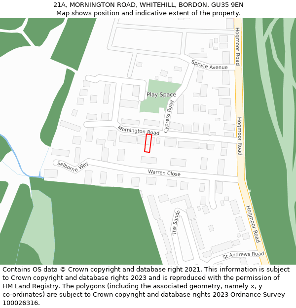 21A, MORNINGTON ROAD, WHITEHILL, BORDON, GU35 9EN: Location map and indicative extent of plot