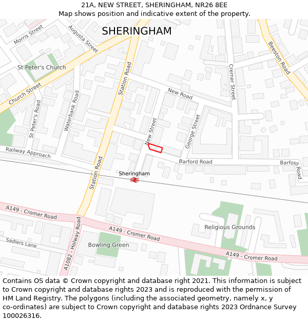 21A, NEW STREET, SHERINGHAM, NR26 8EE: Location map and indicative extent of plot