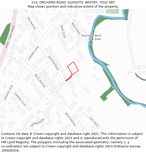 21A, ORCHARD ROAD, SLEIGHTS, WHITBY, YO22 5BY: Location map and indicative extent of plot