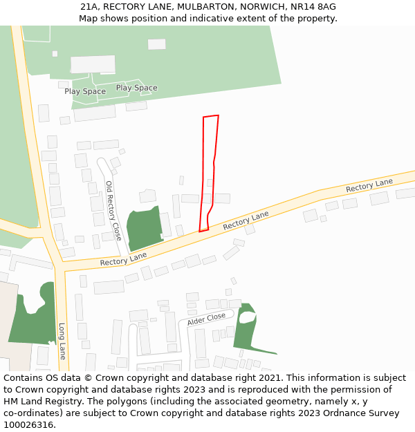 21A, RECTORY LANE, MULBARTON, NORWICH, NR14 8AG: Location map and indicative extent of plot