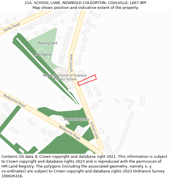 21A, SCHOOL LANE, NEWBOLD COLEORTON, COALVILLE, LE67 8PF: Location map and indicative extent of plot