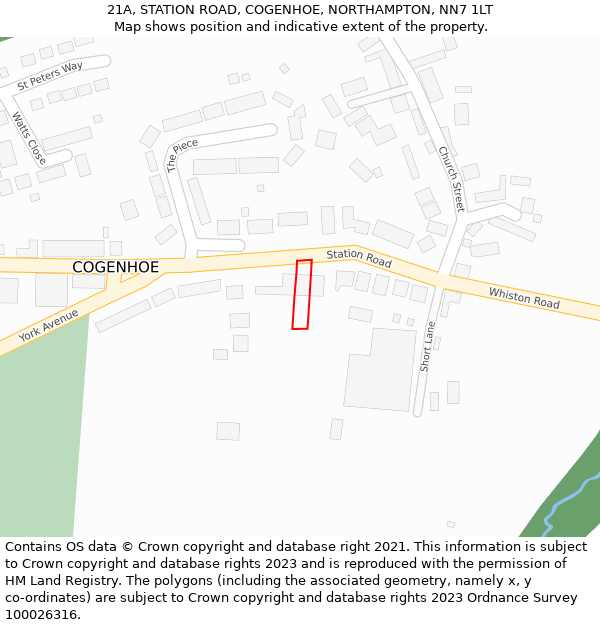 21A, STATION ROAD, COGENHOE, NORTHAMPTON, NN7 1LT: Location map and indicative extent of plot