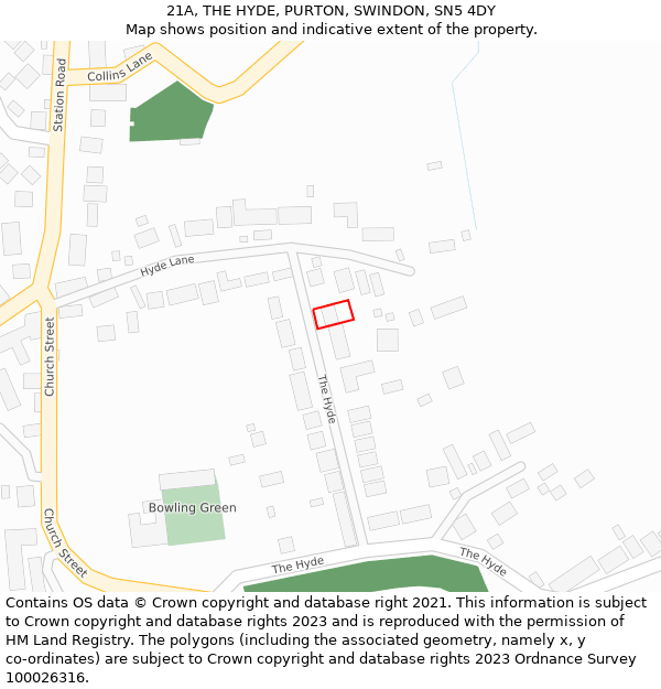 21A, THE HYDE, PURTON, SWINDON, SN5 4DY: Location map and indicative extent of plot