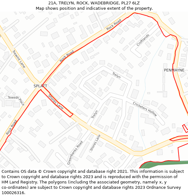 21A, TRELYN, ROCK, WADEBRIDGE, PL27 6LZ: Location map and indicative extent of plot