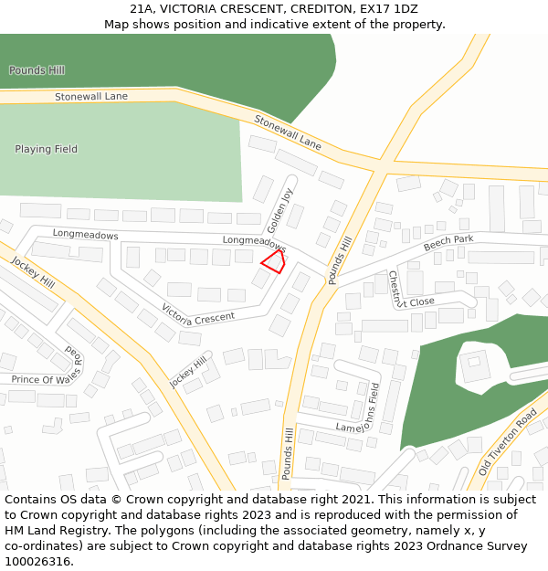 21A, VICTORIA CRESCENT, CREDITON, EX17 1DZ: Location map and indicative extent of plot