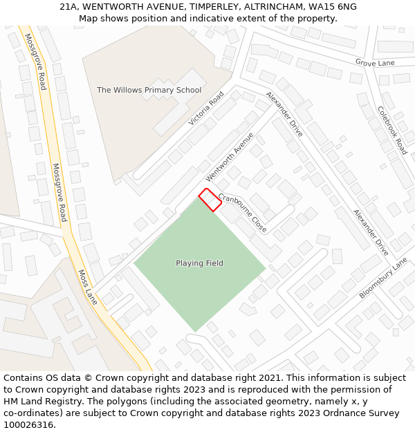 21A, WENTWORTH AVENUE, TIMPERLEY, ALTRINCHAM, WA15 6NG: Location map and indicative extent of plot