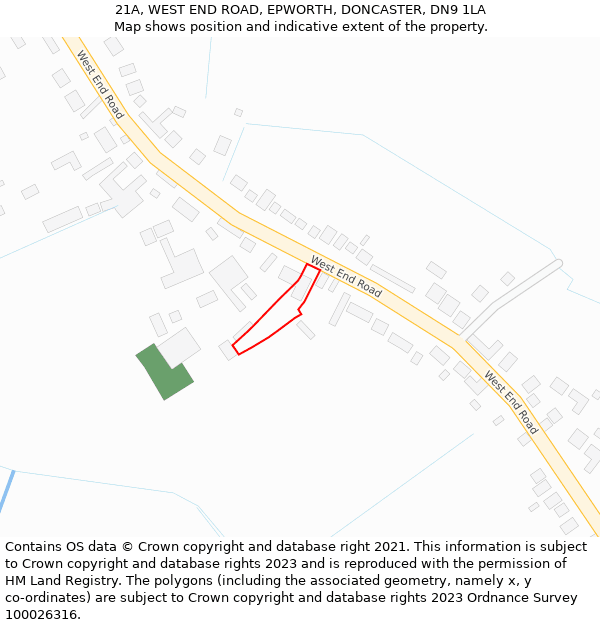 21A, WEST END ROAD, EPWORTH, DONCASTER, DN9 1LA: Location map and indicative extent of plot