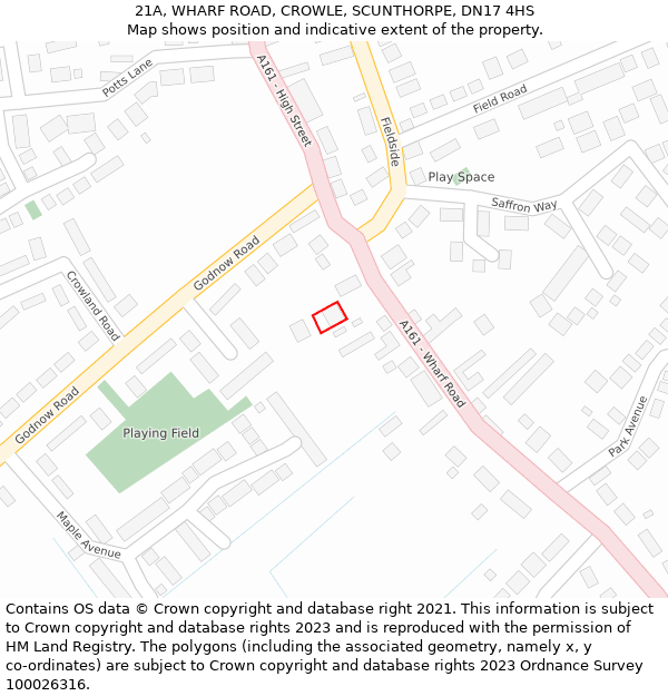 21A, WHARF ROAD, CROWLE, SCUNTHORPE, DN17 4HS: Location map and indicative extent of plot
