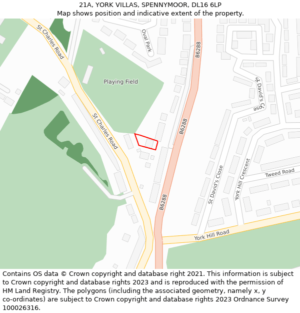 21A, YORK VILLAS, SPENNYMOOR, DL16 6LP: Location map and indicative extent of plot