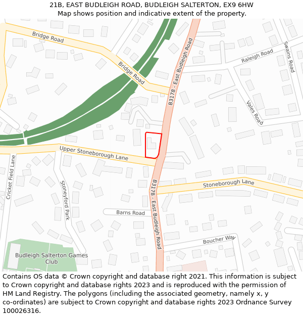 21B, EAST BUDLEIGH ROAD, BUDLEIGH SALTERTON, EX9 6HW: Location map and indicative extent of plot