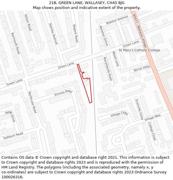 21B, GREEN LANE, WALLASEY, CH45 8JG: Location map and indicative extent of plot