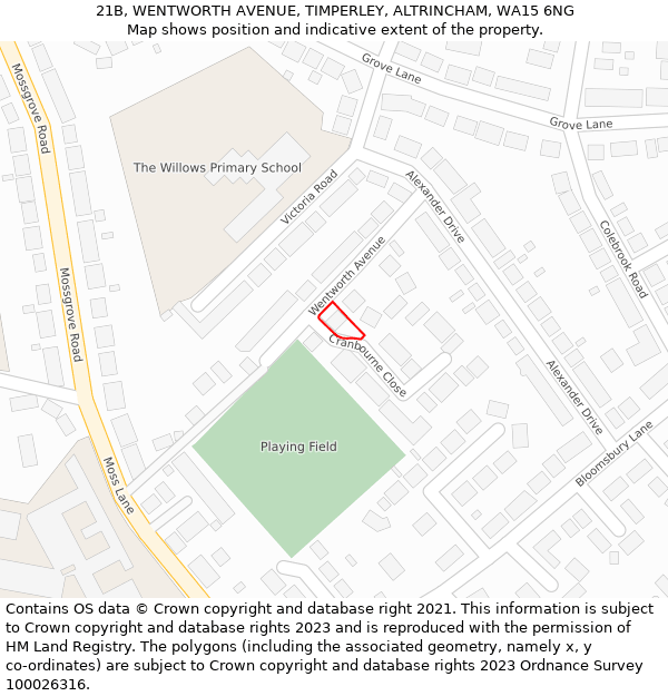 21B, WENTWORTH AVENUE, TIMPERLEY, ALTRINCHAM, WA15 6NG: Location map and indicative extent of plot