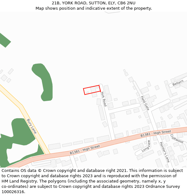 21B, YORK ROAD, SUTTON, ELY, CB6 2NU: Location map and indicative extent of plot