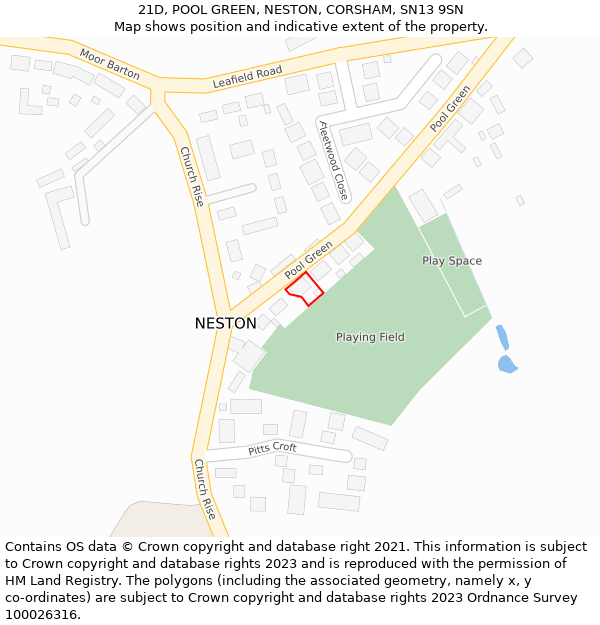 21D, POOL GREEN, NESTON, CORSHAM, SN13 9SN: Location map and indicative extent of plot