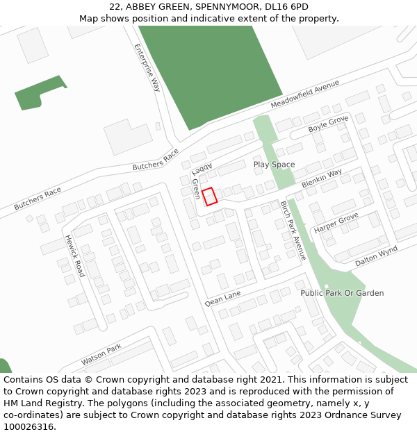 22, ABBEY GREEN, SPENNYMOOR, DL16 6PD: Location map and indicative extent of plot