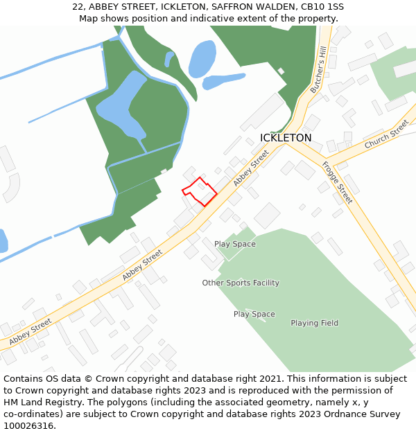 22, ABBEY STREET, ICKLETON, SAFFRON WALDEN, CB10 1SS: Location map and indicative extent of plot