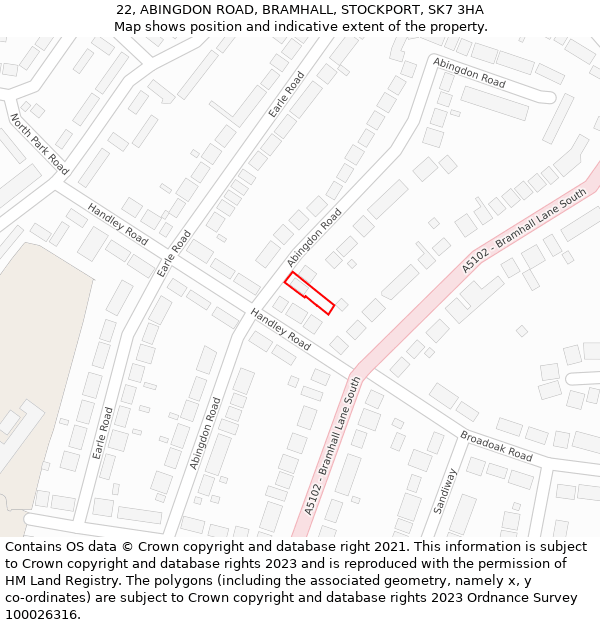 22, ABINGDON ROAD, BRAMHALL, STOCKPORT, SK7 3HA: Location map and indicative extent of plot