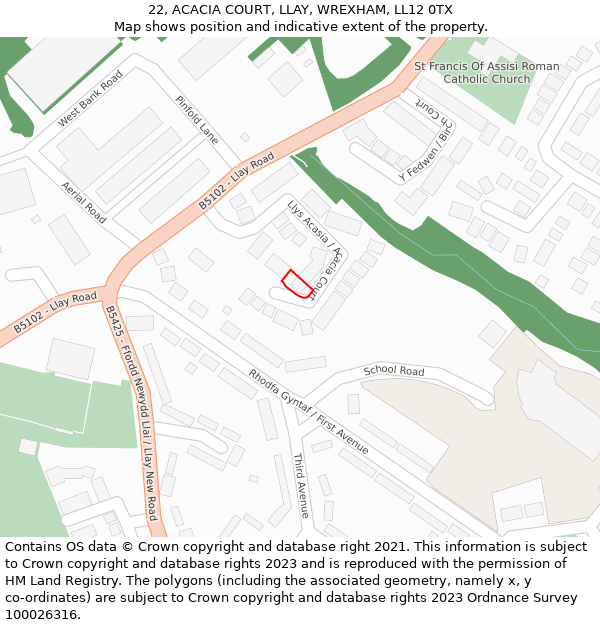 22, ACACIA COURT, LLAY, WREXHAM, LL12 0TX: Location map and indicative extent of plot