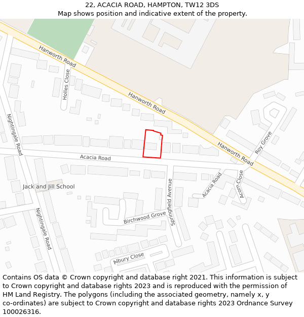 22, ACACIA ROAD, HAMPTON, TW12 3DS: Location map and indicative extent of plot