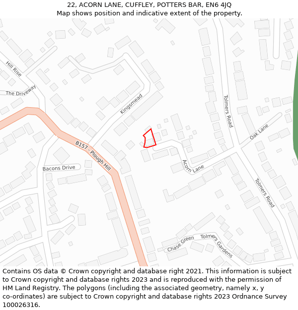 22, ACORN LANE, CUFFLEY, POTTERS BAR, EN6 4JQ: Location map and indicative extent of plot