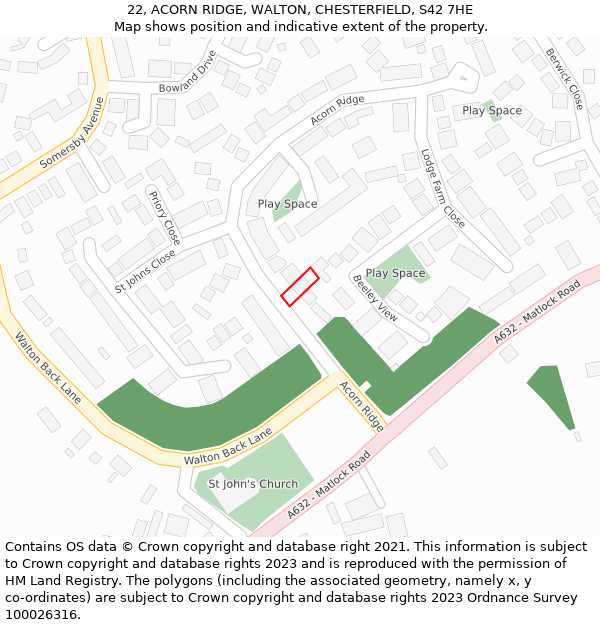 22, ACORN RIDGE, WALTON, CHESTERFIELD, S42 7HE: Location map and indicative extent of plot