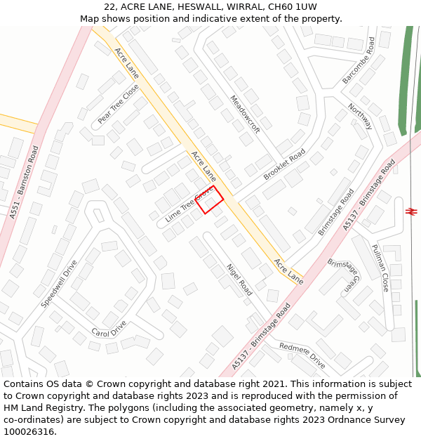 22, ACRE LANE, HESWALL, WIRRAL, CH60 1UW: Location map and indicative extent of plot