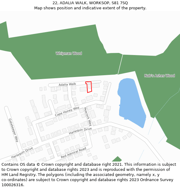 22, ADALIA WALK, WORKSOP, S81 7SQ: Location map and indicative extent of plot