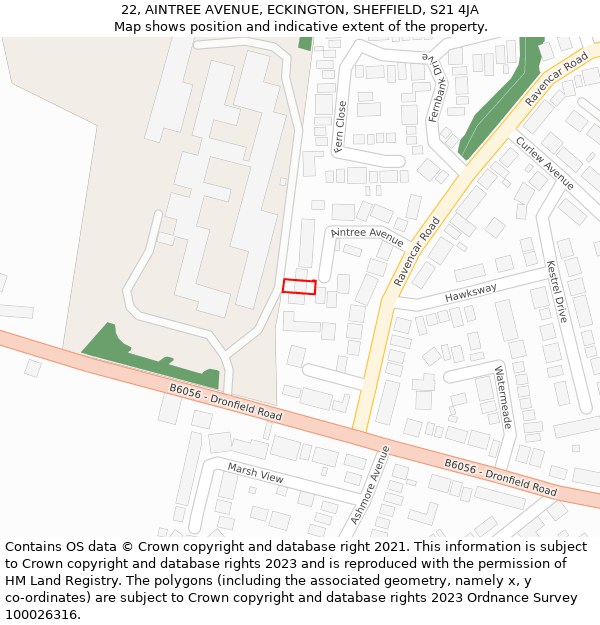 22, AINTREE AVENUE, ECKINGTON, SHEFFIELD, S21 4JA: Location map and indicative extent of plot