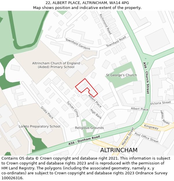 22, ALBERT PLACE, ALTRINCHAM, WA14 4PG: Location map and indicative extent of plot