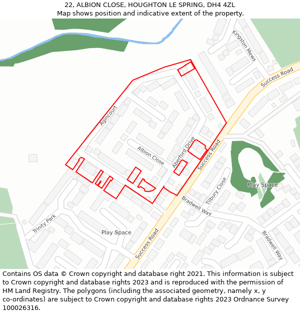 22, ALBION CLOSE, HOUGHTON LE SPRING, DH4 4ZL: Location map and indicative extent of plot