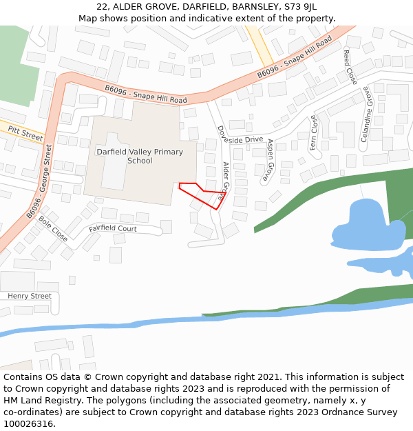 22, ALDER GROVE, DARFIELD, BARNSLEY, S73 9JL: Location map and indicative extent of plot