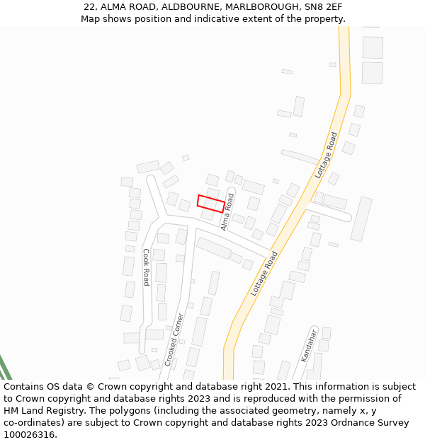 22, ALMA ROAD, ALDBOURNE, MARLBOROUGH, SN8 2EF: Location map and indicative extent of plot