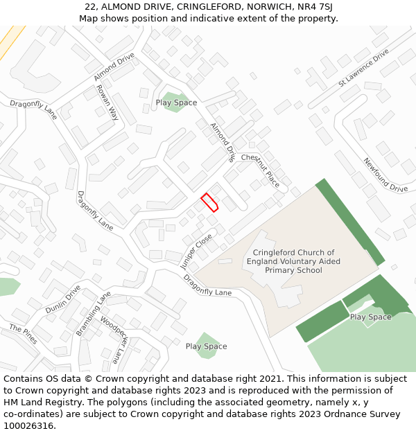 22, ALMOND DRIVE, CRINGLEFORD, NORWICH, NR4 7SJ: Location map and indicative extent of plot