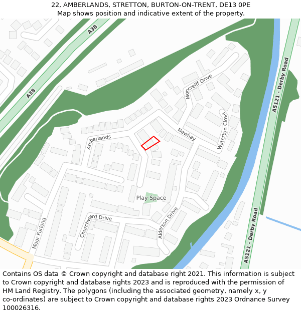 22, AMBERLANDS, STRETTON, BURTON-ON-TRENT, DE13 0PE: Location map and indicative extent of plot