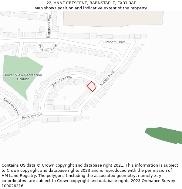 22, ANNE CRESCENT, BARNSTAPLE, EX31 3AF: Location map and indicative extent of plot