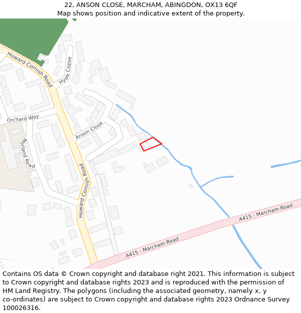 22, ANSON CLOSE, MARCHAM, ABINGDON, OX13 6QF: Location map and indicative extent of plot