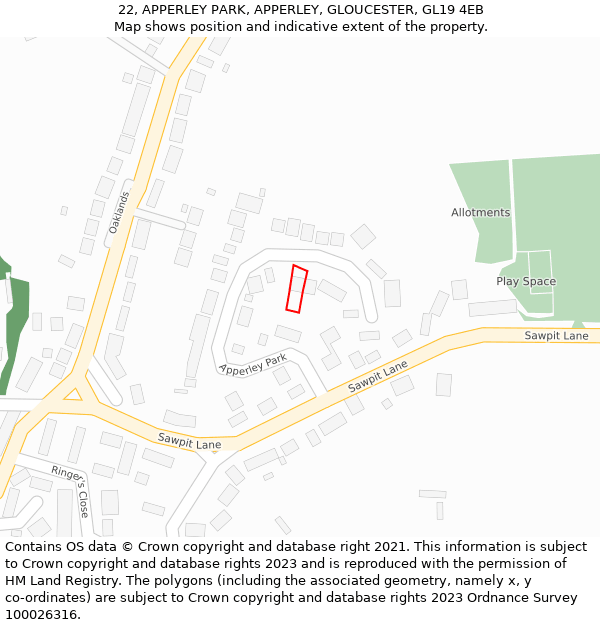 22, APPERLEY PARK, APPERLEY, GLOUCESTER, GL19 4EB: Location map and indicative extent of plot