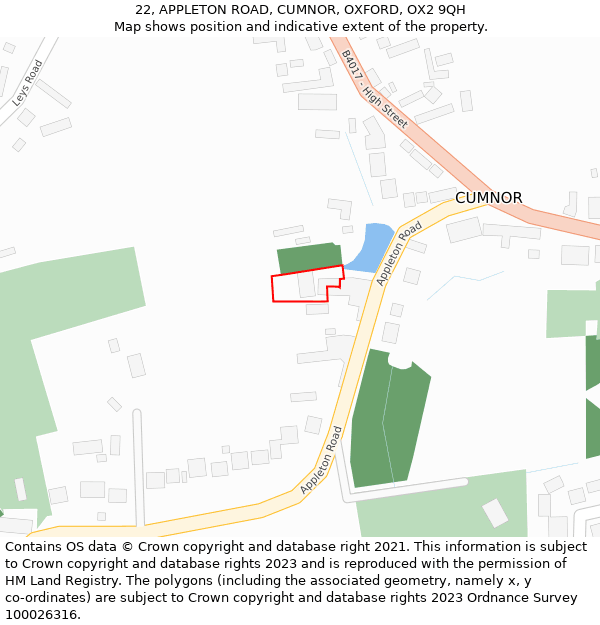 22, APPLETON ROAD, CUMNOR, OXFORD, OX2 9QH: Location map and indicative extent of plot
