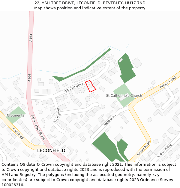 22, ASH TREE DRIVE, LECONFIELD, BEVERLEY, HU17 7ND: Location map and indicative extent of plot