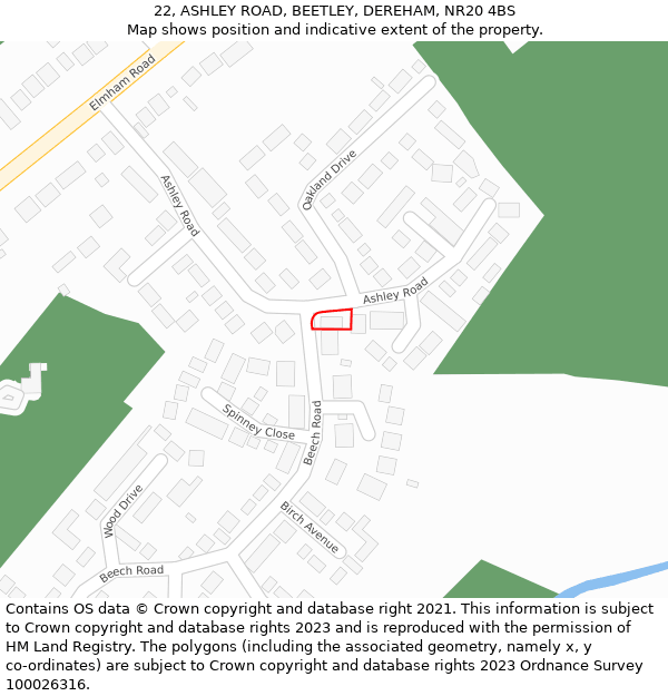 22, ASHLEY ROAD, BEETLEY, DEREHAM, NR20 4BS: Location map and indicative extent of plot