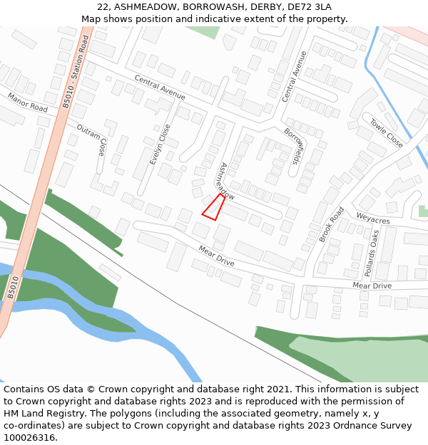22, ASHMEADOW, BORROWASH, DERBY, DE72 3LA: Location map and indicative extent of plot