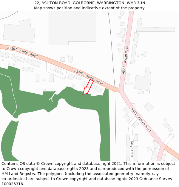 22, ASHTON ROAD, GOLBORNE, WARRINGTON, WA3 3UN: Location map and indicative extent of plot