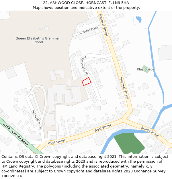 22, ASHWOOD CLOSE, HORNCASTLE, LN9 5HA: Location map and indicative extent of plot