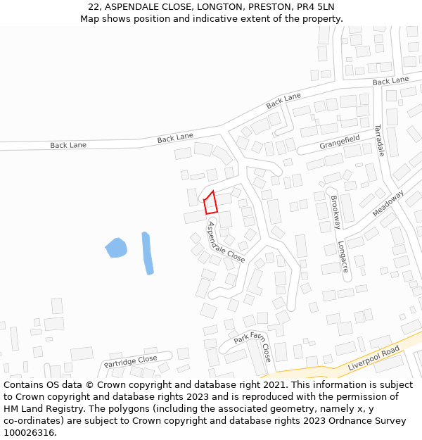 22, ASPENDALE CLOSE, LONGTON, PRESTON, PR4 5LN: Location map and indicative extent of plot