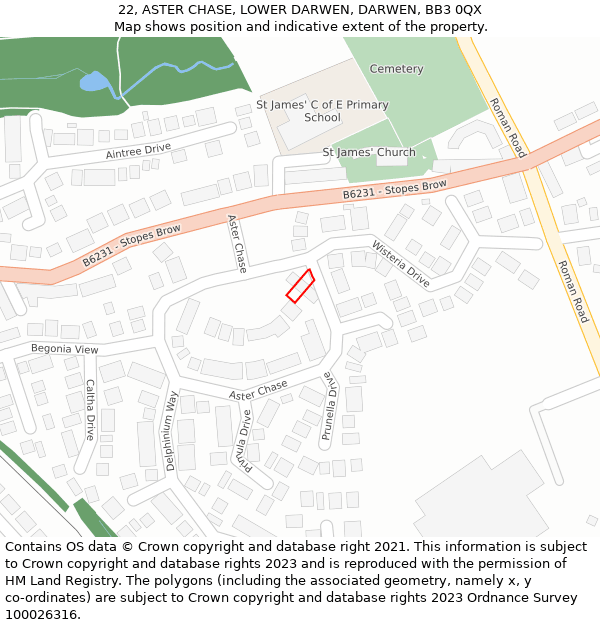 22, ASTER CHASE, LOWER DARWEN, DARWEN, BB3 0QX: Location map and indicative extent of plot