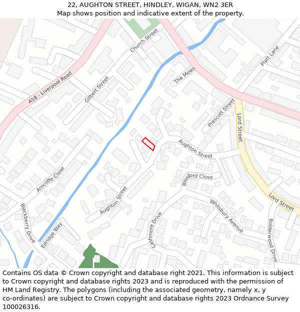 22, AUGHTON STREET, HINDLEY, WIGAN, WN2 3ER: Location map and indicative extent of plot